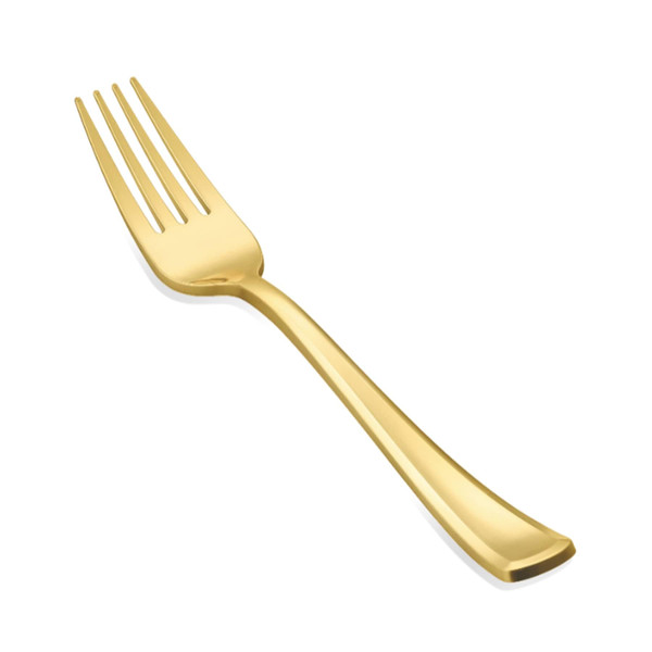 N9R 100PCS Gold Plastic Forks Disposable, Heavy Duty Silverware Forks