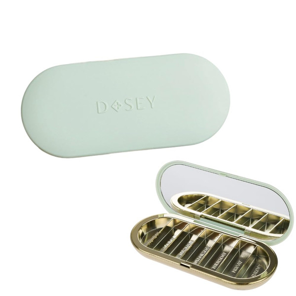 Dosey Compact Travel Pill Organizer - Pill Case with 7 Compartments for Medicine Storage & Protection – Stylish & Elegant Medication Organizer with Mirror, Sage