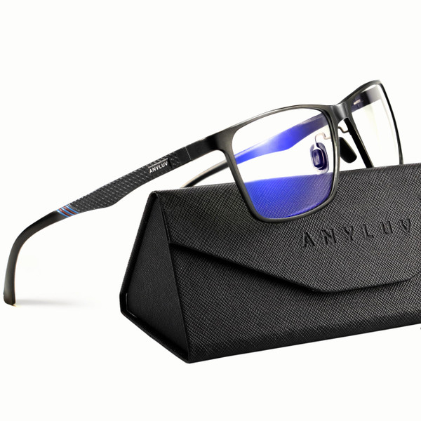 ANYLUV Blue Light Glasses Men, Relieve Eyestrain and Eye Protection, Al-Mg Metal Computer Blue Light Blocking Glasses Clear Black