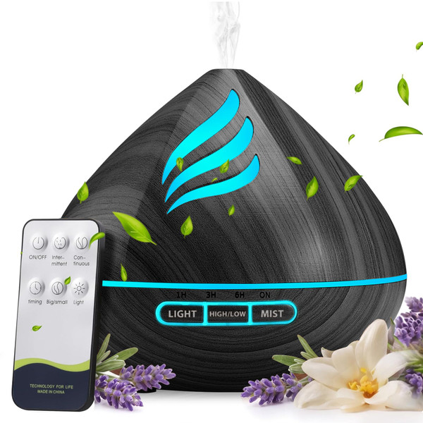 500ML Essential Oil Scent Diffuser: Remote Control &14 Colors LED - Black