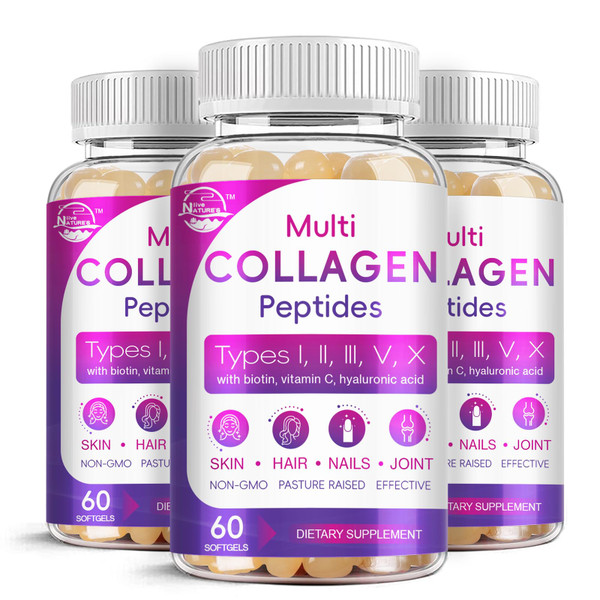 Nature's live Multi Collagen Peptides Softgel - Type I, II, III, V, X