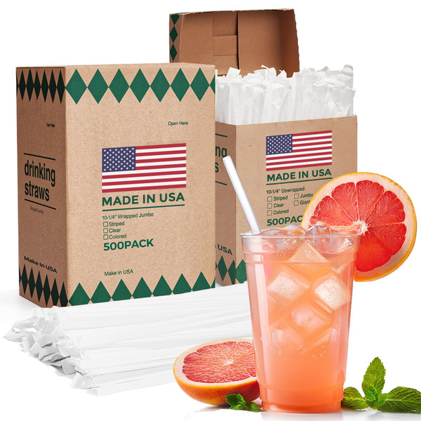 Glotoch 1000 PCS Individually Wrapped Clear Plastic Straws, 10.25'' Long