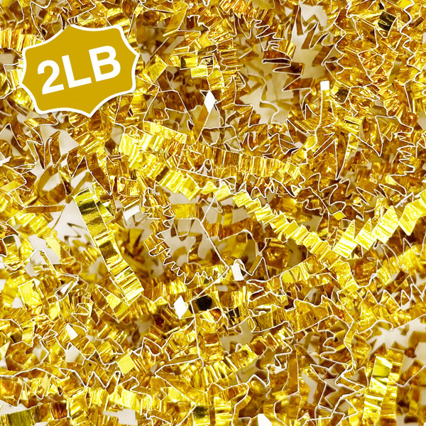 Corlcol 2LB Crinkle paper Shred Paper Filler For Gift Box Basket Bags On Holiday(Gold).