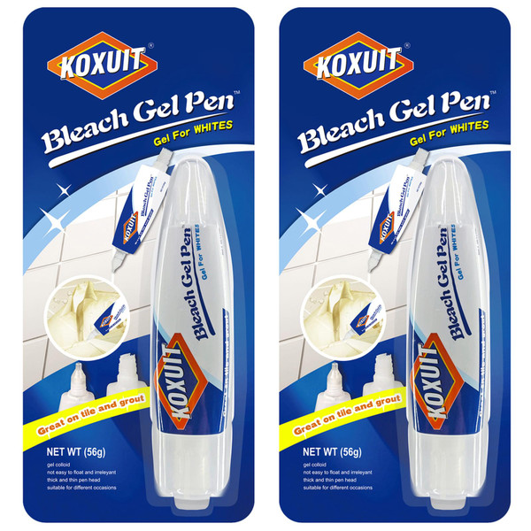 KOXUIT Portable Dual-Tip Bleach Pen for White Clothes & Grout - Travel-Ready 2-in-1 Gel Applicator with Brush Head, Non-Drip Cleaner for Bathroom Lines & On-The-Go Use (Unscented 2 Pack)
