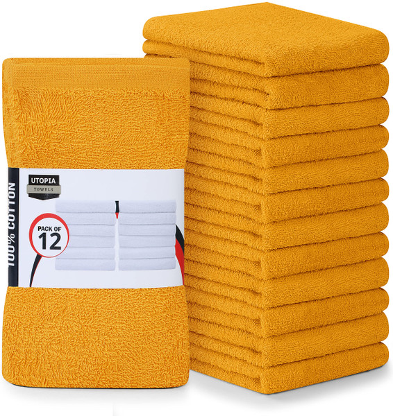 Utopia Towels Kitchen Bar Mops, Pack of 12, 16 by 19 Inches, 100% Cotton Super Absorbent Mustard Towels, Multi-Purpose Cleaning Towels for Home and Kitchen Bars