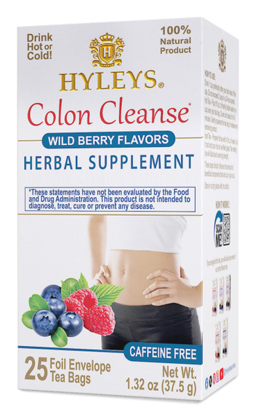 HYLEYS Colon Cleanse Tea, Wild Berry Flavor - 300 Individually Wrapped Herbal Tea Bags (12 Pack of 25) - Caffeine Free, Gluten Free & Vegan