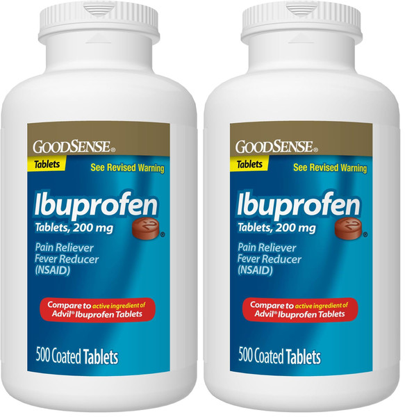 GoodSense Ibuprofen Tablets - 200 mg - Fever Reducer & Pain Relief for Body Aches, Headache, Arthritis Pain, Menstrual Cramps, 500 Count (Pack of 2)