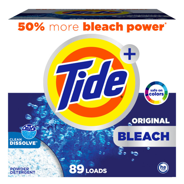 Tide Powder Laundry Detergent with Bleach, Original Scent, 89 Loads, 129 oz