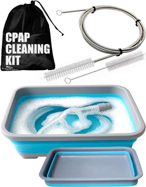 CPAP Cleaning Kit for Hose and Mask, CPAP Hose Cleaning Brush, Collapsible Wash Basin, Storage Bag, Compatible with Standard and Slimline CPAP Tubing (Basin + Brush Kit)