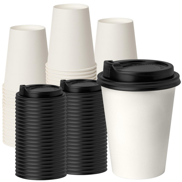 RACETOP Coffee Cups with Lids 12 oz, 100 Pack Disposable To Go Cups