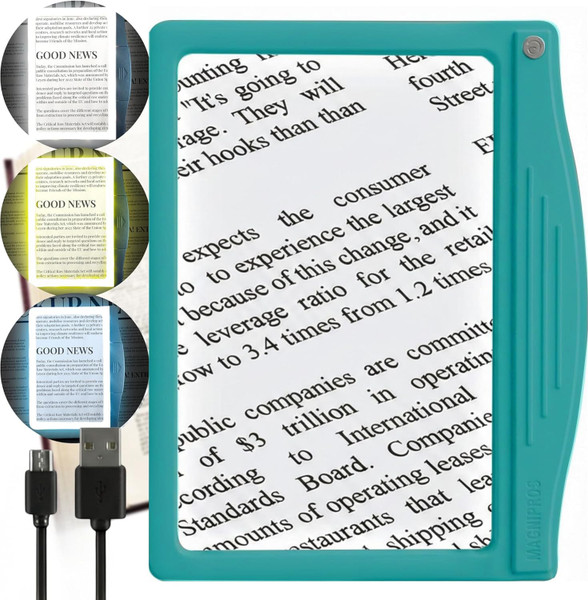 MAGNIPROS 5X Rechargeable LED Page Magnifier, Large Anti-Glare Lens, Ultra Bright 3 Color Light Modes- Reduces Eye Strain for Small Print, Low Vision & Seniors