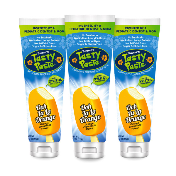Tanner's Tasty Paste Kids Fluoride Toothpaste, Orange Cream, No Mint, 3-Pk