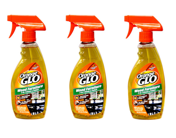 Orange Glo Wood Furniture 2-in-1 Clean & Polish Spray, Fresh Orange Scent, Real Valencia Orange Oil, 16 fl oz (Pack of 3)