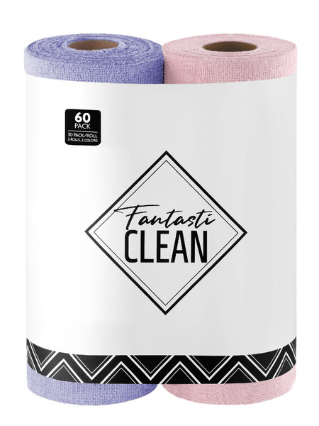 Fantasticlean Microfiber Cleaning Cloth Roll- 60 Sheets,12" (Pink,Lavender)