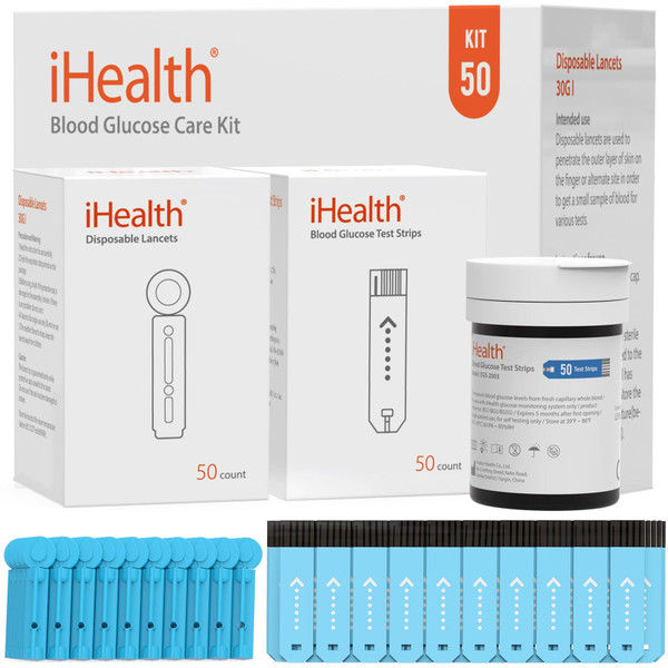iHealth Glucose Test Strips & Lancets, 50 Each, No Coding