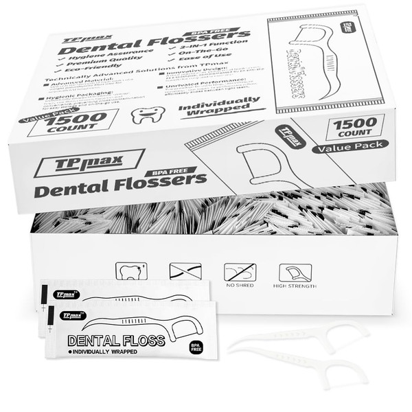 1500 Count Dental Flossers Each Individually Wrapped, Bulk Value Pack, Floss Singles Bag, Travel Hotel Restaurant Office Car Dental Floss, Floss Picks Oral Care Teeth Clean Flat Wire