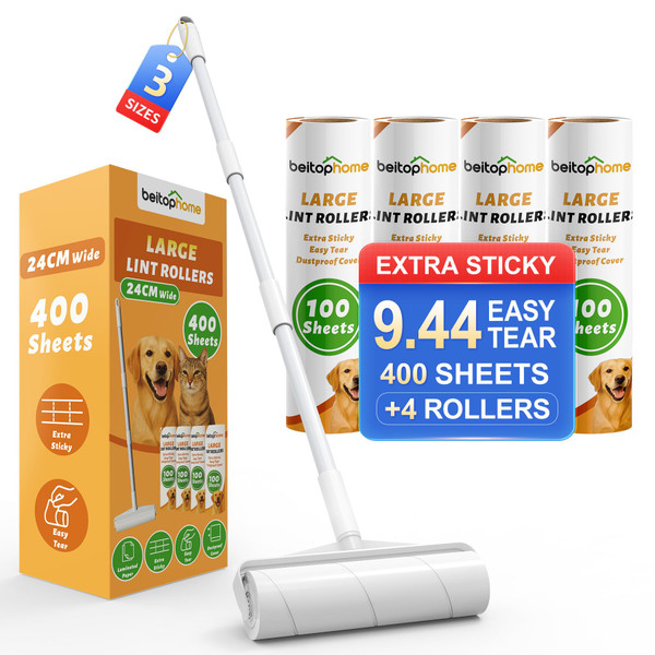 Extra Large Lint Roller for Pet Hair, 9.44-Inch Wide, 400 Sheets
