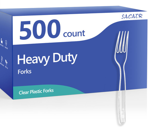 SACATR 500 Count Clear Plastic Forks Heavy Duty