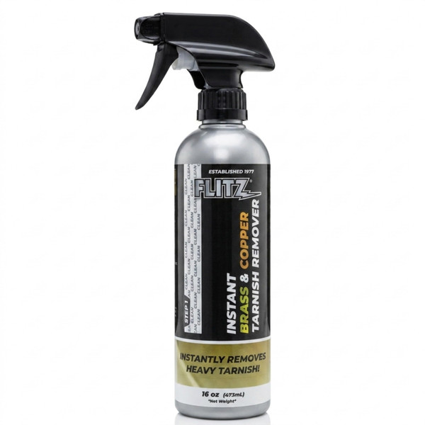 FLITZ Instant Brass and Copper Tarnish Remover - 16oz Bottle of USA-Made Organic Rust Remover Spray (No-Rub) - Removes Stains & Oxidation from Glass & Aluminum - Brass Cleaners That Work (1 Pack)