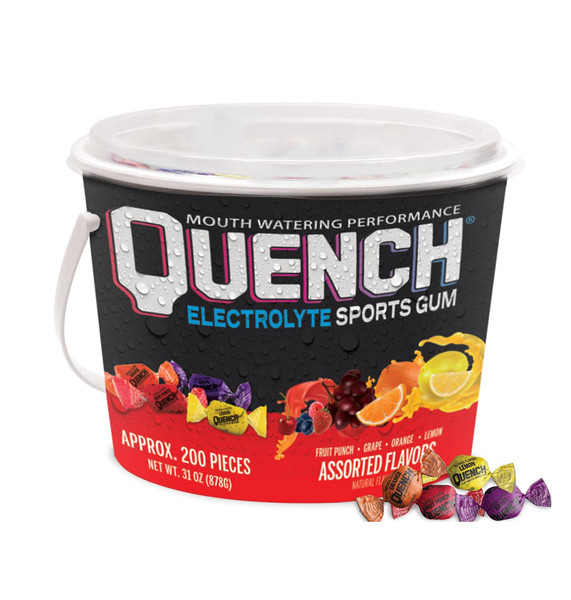 Mueller Quench Gum Variety Bucket, Electrolytes Chewing Gum for Athletes and Sports Trainers, Four New Assorted Fruity Flavors, 200 Pieces