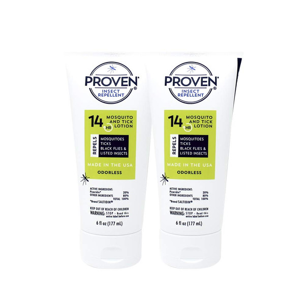 Proven Insect Repellent Lotion for Mosquitoes, Ticks & Black Flies - 6 fl oz 2 Pack - DEET Alternative Mosquito Repellent - Up to 12-Hour Protection - Great for Camping or Hiking - Odorless