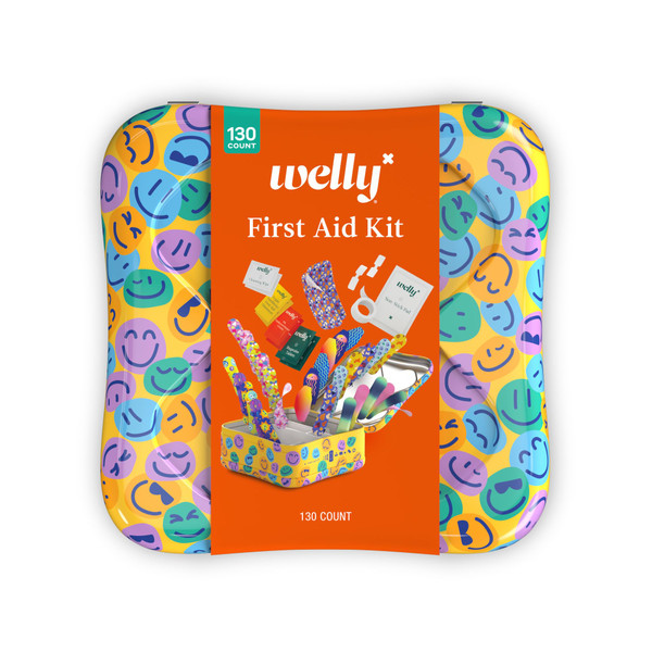 Welly First Aid Kit | FSA Eligible | Adhesive Flexible Fabric and Waterproof Bandages, Tape and Non-Stick Pads, Butterfly Strips, Triple Antibiotic and Hydrocortisone Ointments, Ibuprofen - 130 Count