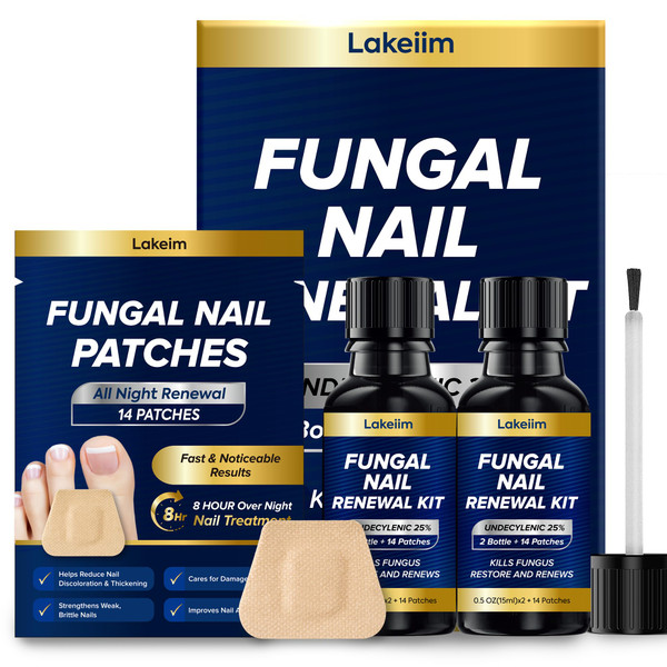 Toenail Fungus Treatment Extra Strength: 25% Undecylenic Acid & Tea Tree Oil - Repairs Yellow Thick Brittle Toe and Fingernails - 2 Bottles with 14 Patches