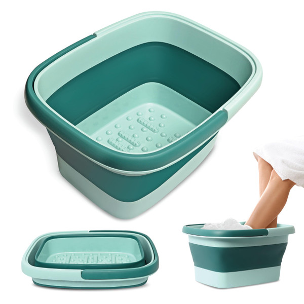 Mantello Collapsible Foot Bath Foot Soaking Tub | Portable Foot Spa Pedicure Bowl | Large Basin to Soak & Wash Feet | Folding Bucket with Carry Handle | White & Grey, Blue, Green [Green]