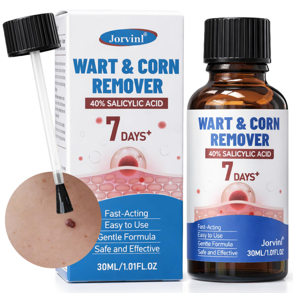 Jorvinl 40% Salicylic Acid Fast-Acting Wart Remover for Adults, Powerful Removal for Plantar Warts, Common Warts, Flat Warts, Corns on Hands, Feet and Body Areas, Unisex Treatment, 1.01 oz