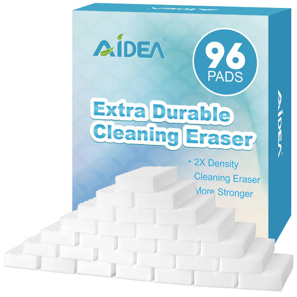 AIDEA Magic Sponges Cleaning Eraser, 2X Density Stronger Sponge for Household, Powerful Scrubber Foam Pads, Multi-Surface Cleaning Supplies for Kitchen, Furniture, Bathroom, Sink, Wall, 96 Pads