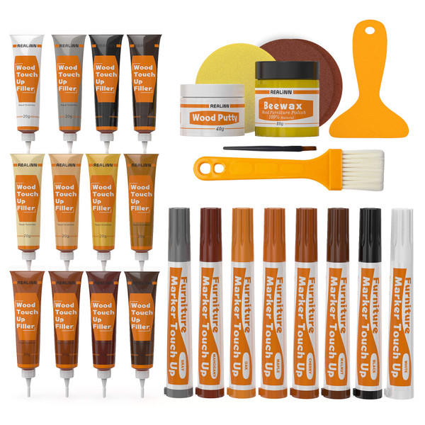 REALINN Wood Furniture Repair Kit- Set of 28 - Touch Up Markers