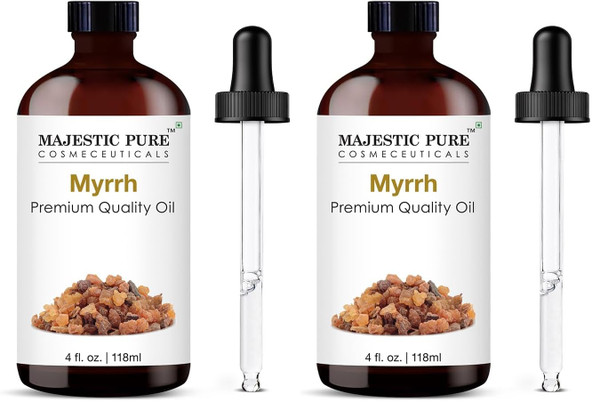 Majestic Pure Essential Oil with Glass Dropper - 100% Pure and Natural - Essential Oils for Diffuser, Aromatherapy, Soap and Candle Making, Myrrh Essential Oil, Myrrh Oil, 4 Fl Oz (Pack of 2)