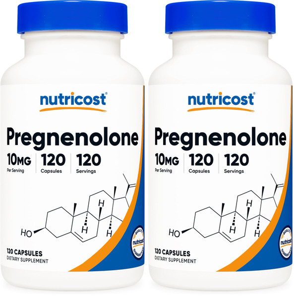 Nutricost Pregnenolone 10mg, 120 Capsules - Non-GMO, Gluten Free, Vegetarian Capsules (Pack of 2)