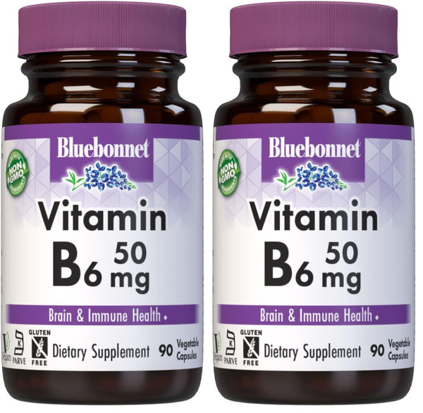 BlueBonnet Nutrition Vitamin B6 50 mg, 90 Vegetable Capsules