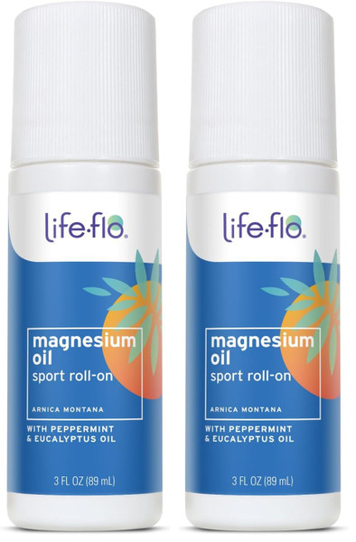 Life-Flo Magnesium Oil Sport Roll-On - Magnesium Roll On for Adults and Kids, Soothing Roller Stick for Sore Muscles After Sports, Use on Feet, Legs, Back, and Body - 3 fl oz Roller (Pack of 2)