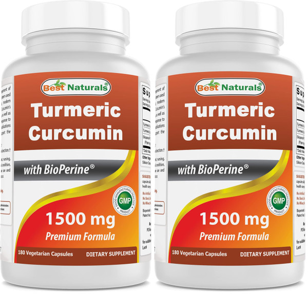 Best Naturals Turmeric Curcumin 1500mg/Serving with Bioperine - 180 Veggie Capsules (Pack of 2)