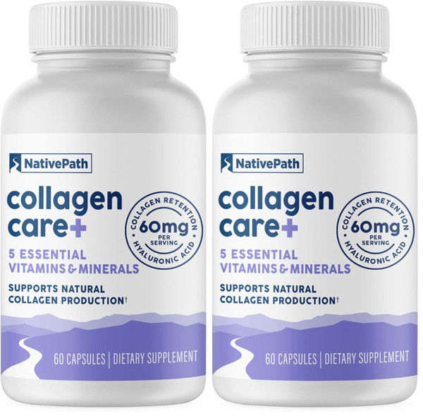 NativePath Collagen Care+, 5 Vitamin Blend with Hyaluronic Acid and Boron that Supports Collagen for Men and Women, 60 Capsules (Pack of 2)