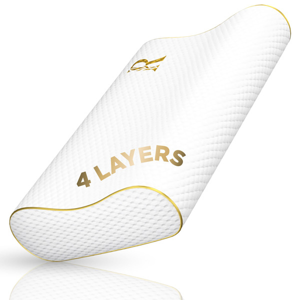 4-Layer Queen, Contour Pillow, Side and Back Sleepers, Orthopedic, Neck Support Pillow, for Neck Pain, CertiPUR-US