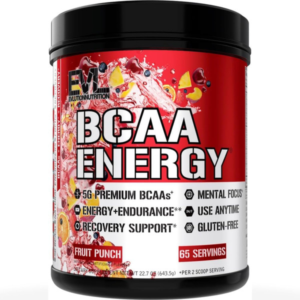 EVL BCAA Energy Amino Acids Powder with Natural Caffeine - Fruit Punch