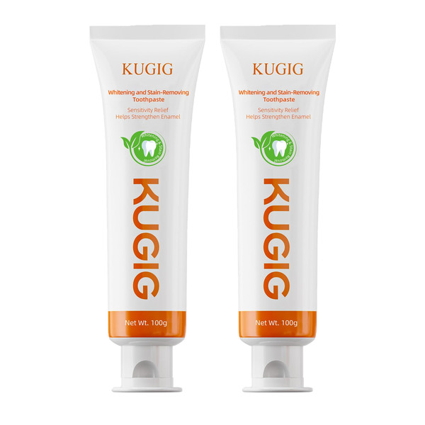 KUGIG Toothpaste for Sensitive Teeth, Gentle Enamel Care, Helps Support Gum Care & Plaque Control, Strengthens Enamel, Fresh Breath for Daily Use 3.5 Fl Oz (Two Pack)