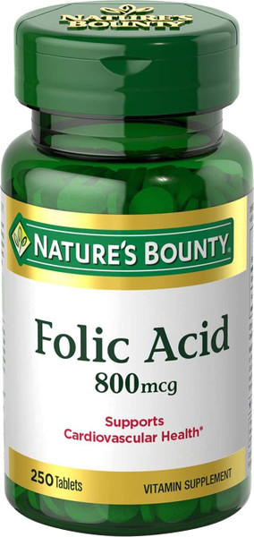 Nature's Bounty Folic Acid 800 mcg Tablets Maximum Strength 250 ea (Pack of 5)