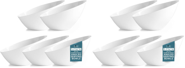 Posh Setting - White Plastic Serving Bowls for Party Angled Bowls Disposable Chip Bowls Candy Bowls for Party Table Salad and Fruit Bowls for Wedding Serving Bowls-White, 20 OZ, 10 Pack