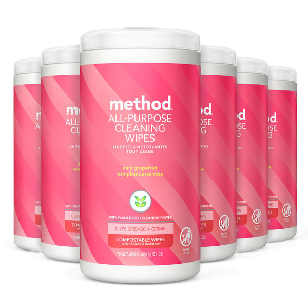 method All-Purpose Cleaning Wipes, Pink Grapefruit, 70 Count, 6 Pack