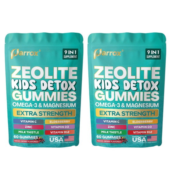 Parrox Zeolite Kids Detox Gummies, 9-in-1 Sugar-Free, Mixed Berry, 2 Pack