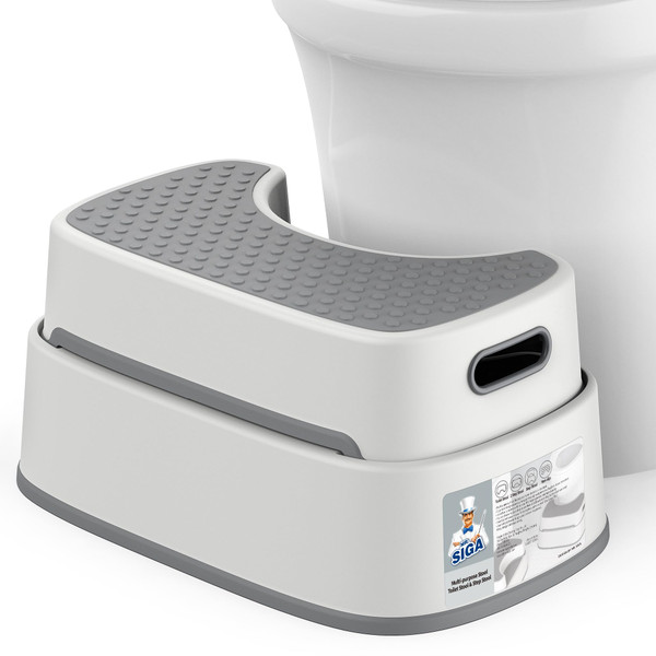 MR.SIGA Toilet Stool Squat Adult Bathroom Foot Stool, Off-White & Dark Gray