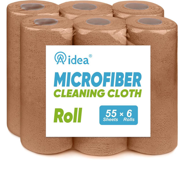 AIDEA Microfiber Cleaning Cloth-330 Sheets 6 Roll,Cleaning Rags 11×9" Brown