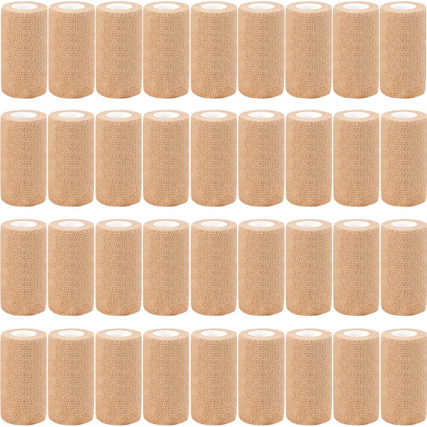 AZEN 36 Pack Self Adhesive Bandage Wrap, 4" X 5 Yards Elastic Cohesive Bandage Wrap, Skin Color Athletic Tape, Ankle Tape, Tattoo Grip Tape Wrap, Vet Wrap
