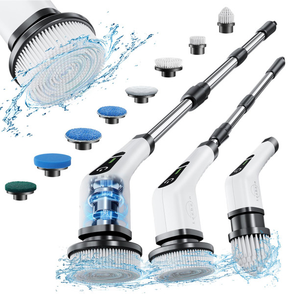 Electric Spin Scrubber, Bathroom Shower Cleaning Brush with Long Handle
