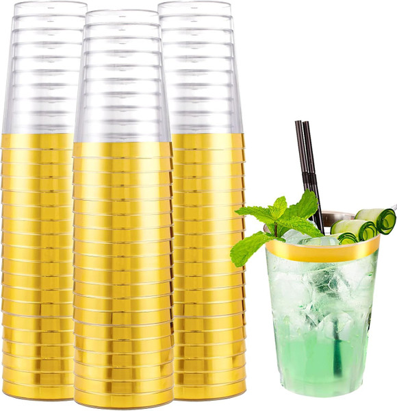 I00000 200 Pack Gold Plastic Cups, 10 OZ Clear Plastic Cups