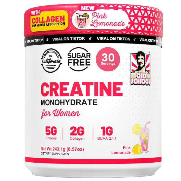 Old School Labs Creatine for Women with Collagen and BCAA, Pink Lemonade
